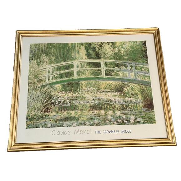 Claude Monet The Japanese Bridge Gold Wood Framed under Glass Print 17.5 x 21.5”